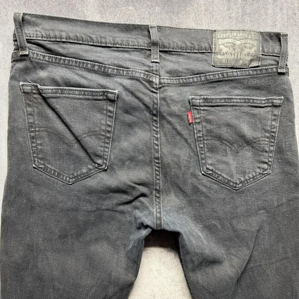 Levis 511 Jeans Mens 34x30 Gray Charcoal Wash Slim Stretch Denim Pants Waterless